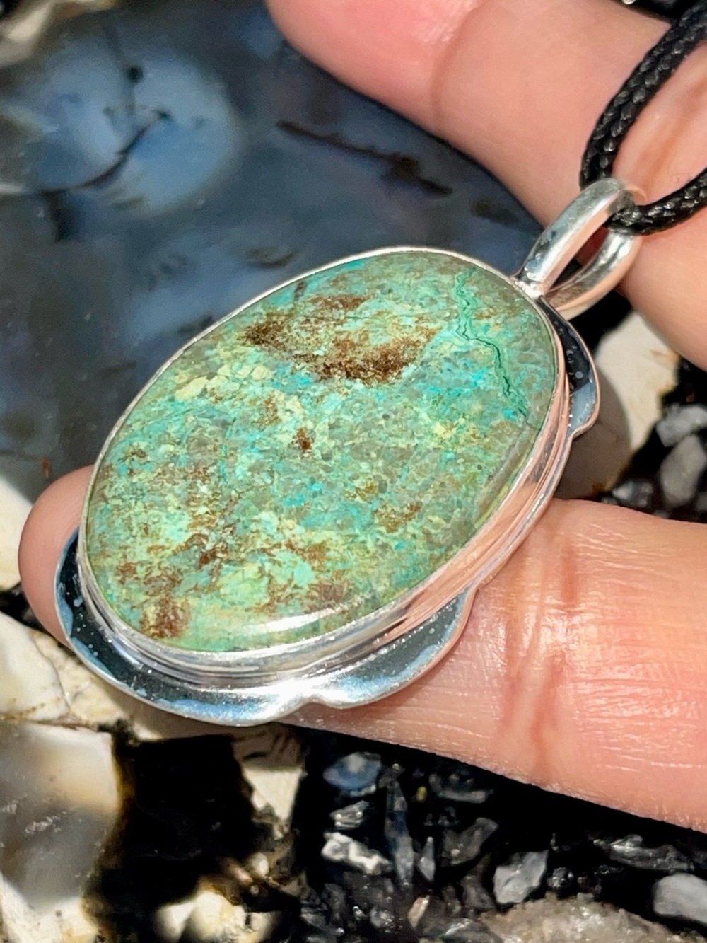 Chrysocolla- Shattuckite Crystal Pendant 2” - Picture 11 of 17